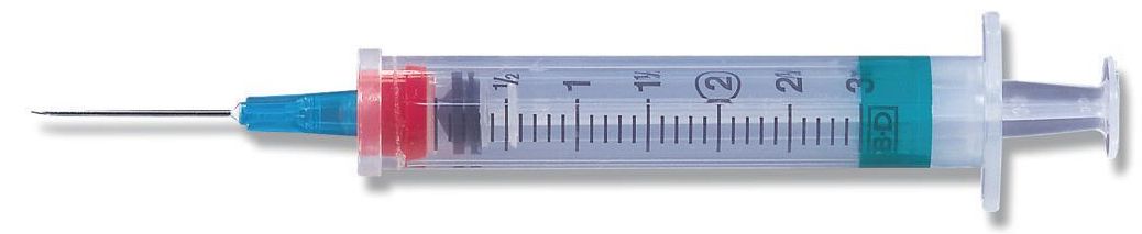 5mL (5cc) Safety-Lok Syringe w/ 21G 1.5&quot; Needle  minimum of 10
