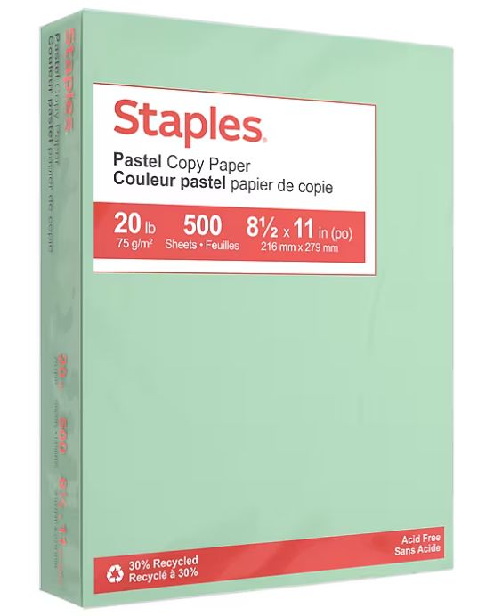 Copy Paper - 1 ream - 500 sheets - 8.5 x 11 - green - 490936