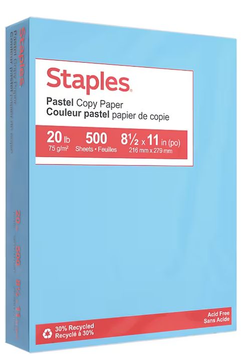 Copy Paper - 1 ream - 500 sheets - 8.5 x 11- blue - 24540059