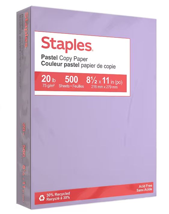 Copy Paper - 1 ream - 500 sheets - 8.5 x 11 - Lilac - 678826