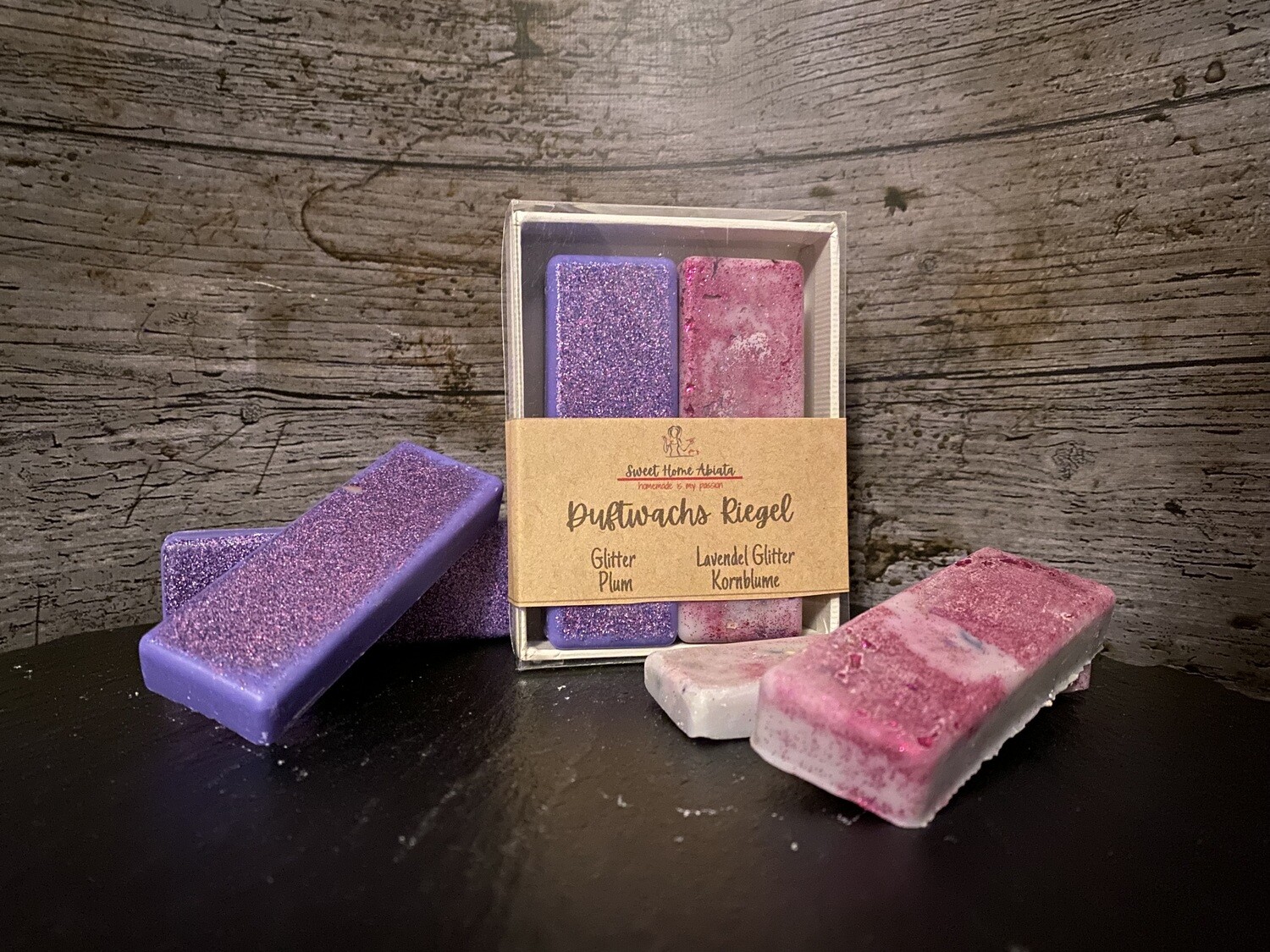 Duftwachs Riegel-Set / Glitter Plum & Lavendel Glitter Kornblume
