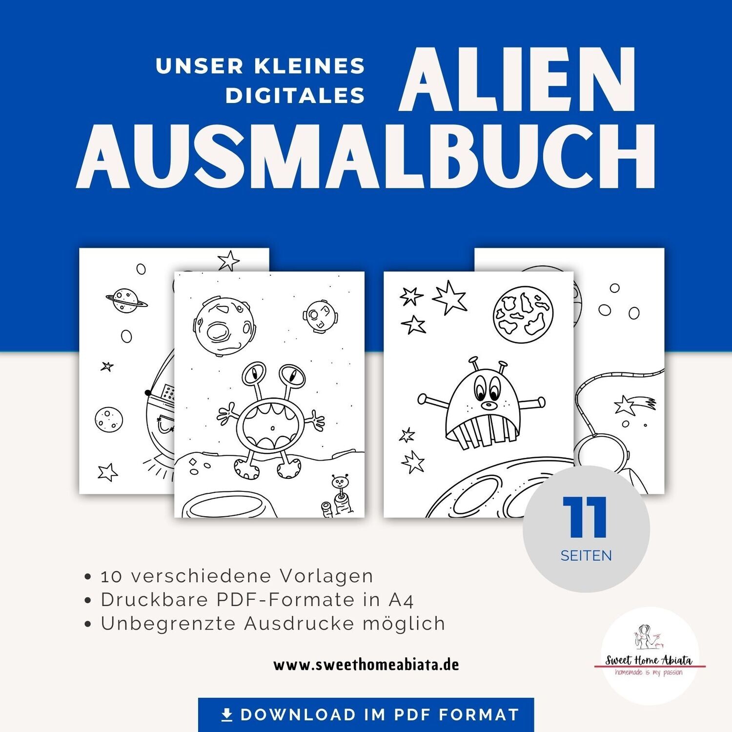 Alien Ausmalbuch - digitale Vorlage - 10 Seiten
