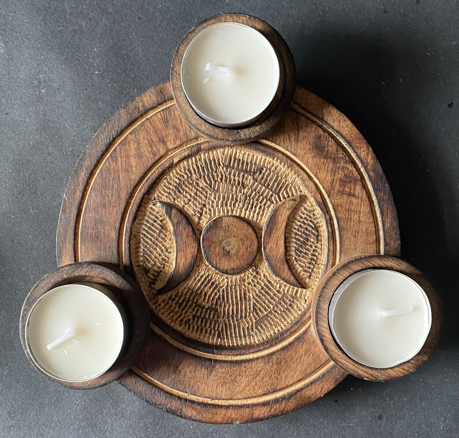 Wooden Triple Moon​ ​Triple Candle Holder