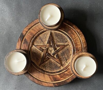 ​Wooden Pentagram Triple Candle Holder