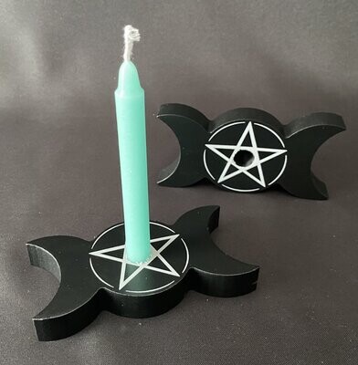 Triple Moon and Pentagram Magic Spell Candle Holder