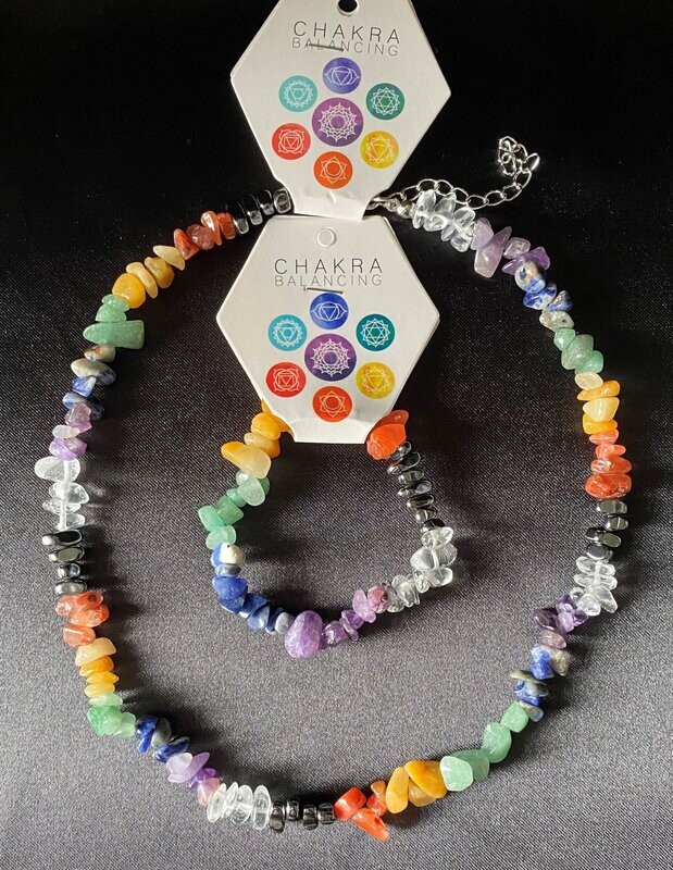 Chakra Chip Bead Bracelet and Necklace Set 2pc