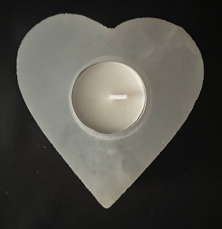 Selenite Heart Crystal Tealight Candle Holders