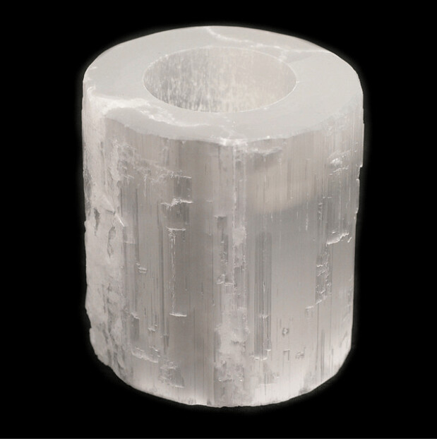 Selenite Crystal Cylinder Polished Top Tealight Candle Holders