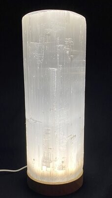 Selenite Cylinder Polished Top Crystal Electric Lamp