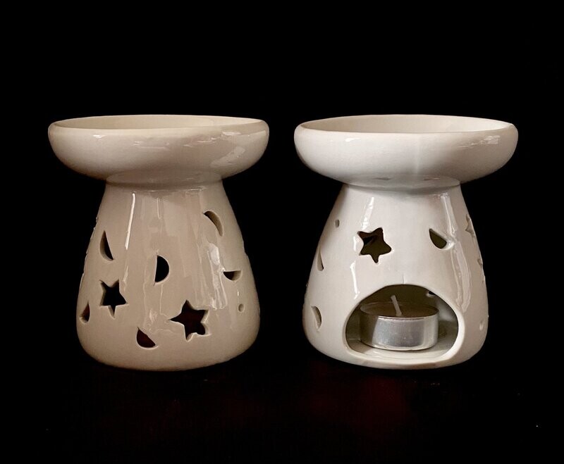 Large White Moon & Star Boxed Ceramic Oil Burner in Box