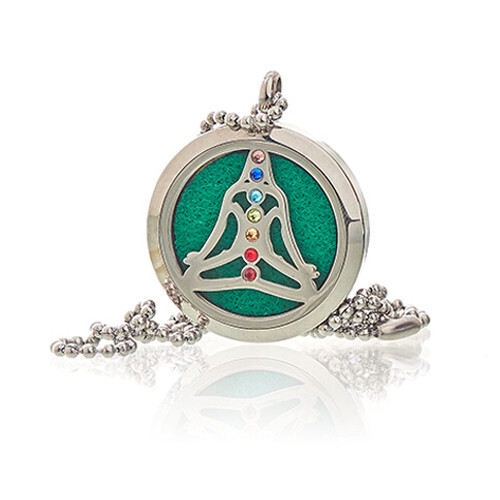 Aromatherapy Diffuser Necklace - Yoga with Chakra Crystals Design