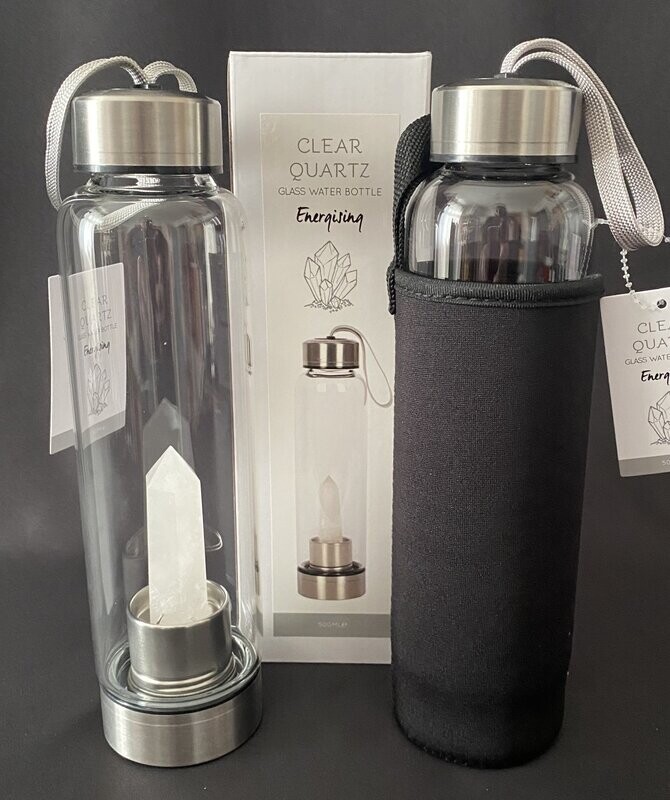 CLEAR QUARTZ ENERGISING GLASS WATER BOTTLE