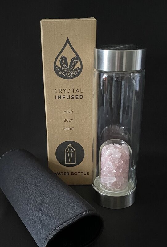Rose Quartz Chips Glass Water Bottle - Rejuvenating