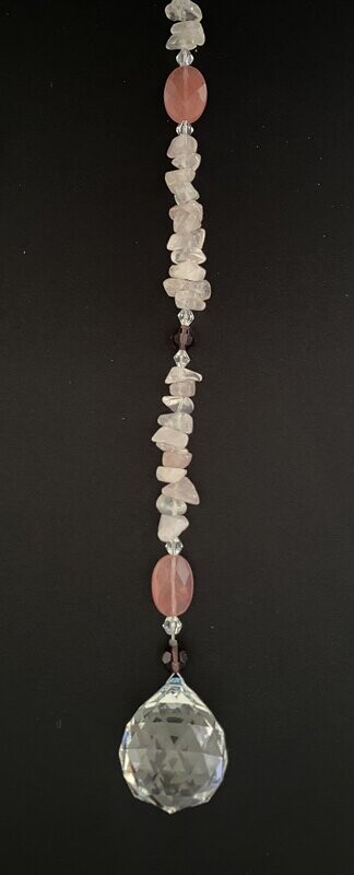 Rose Quartz and Strawberry Quartz Crystal Ball Window Prism Suncatcher