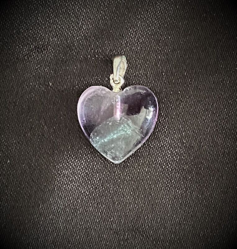 Flourite Crystal Puff Heart Pendant STS