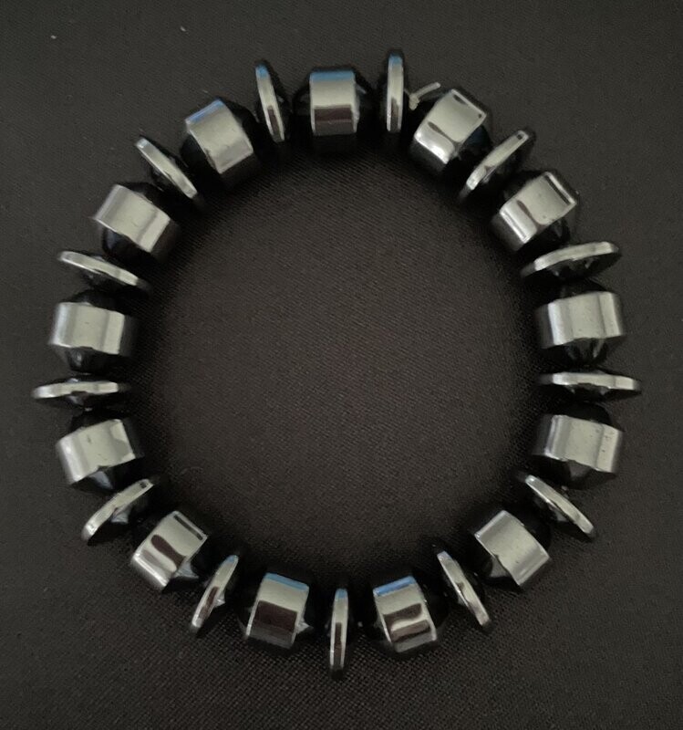Hematite Disk and Barrel Bead Bracelet