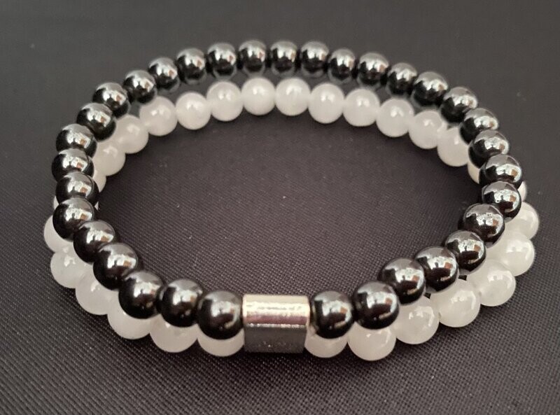 Hematite and Quartz Powerbead Magnetic Bracelet