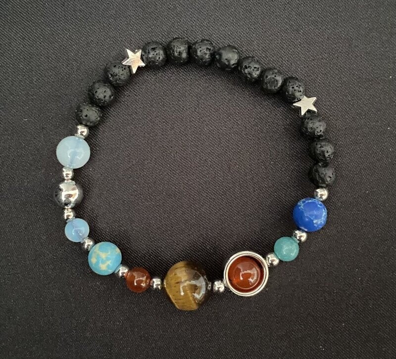 Silver Solar System Lava Bead Bracelet