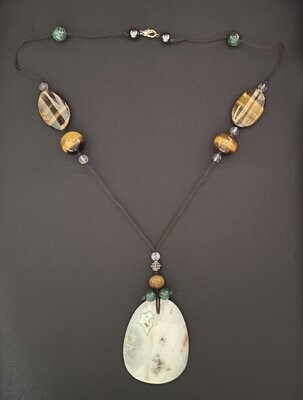 Statement Crystal Necklace​ with Chalcedony Pendant and Mixed Gemstones