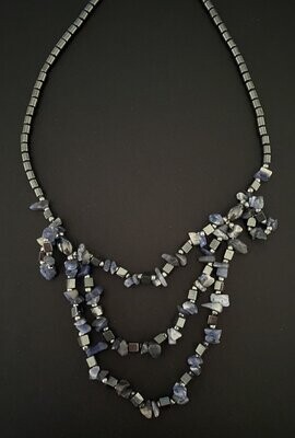 Hematite and Sodalite Triple Strand Necklace