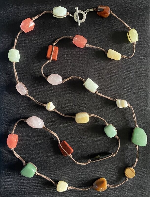 Long Boho Style Mixed Chunky Crystal Bead Necklace