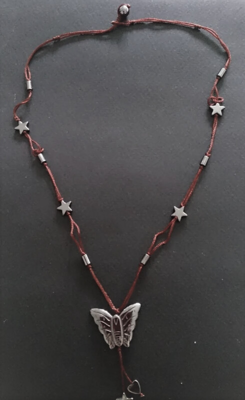 Hematite Lacey Butterfly Pendant Choker Style Necklace​