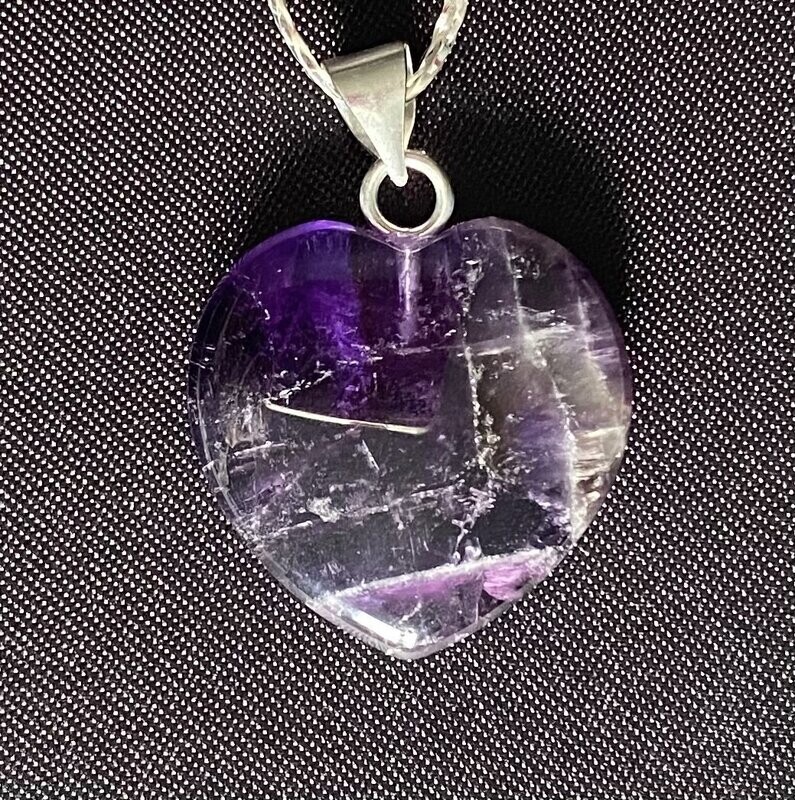 Amethyst Heart Pendant Stirling Silver