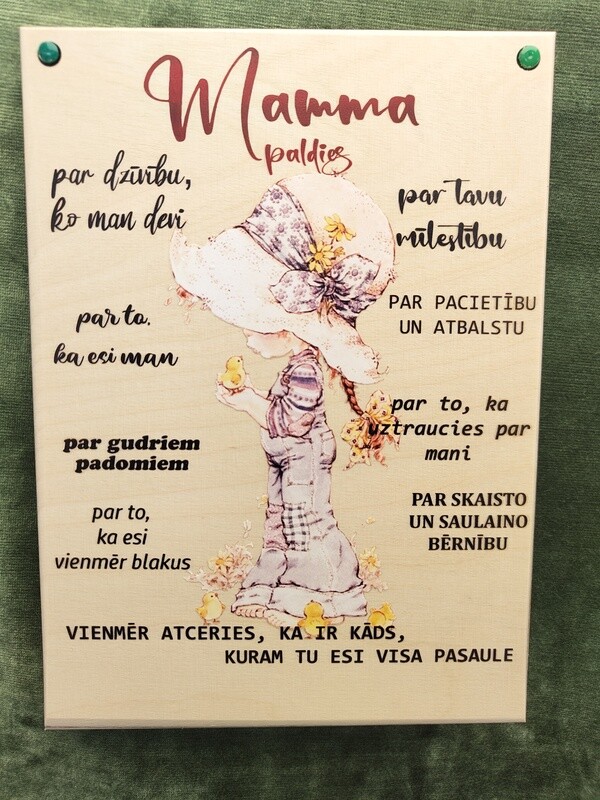 Koka dekora plāksne krāsaina &quot;Mamma&quot;