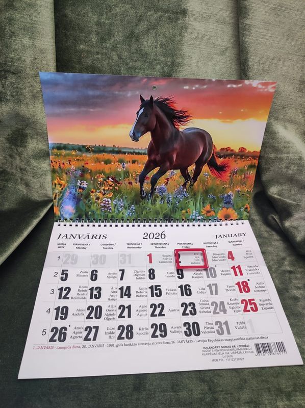Sienas kalendārs ar 1 spirāli &quot;2026 g. Zirgs #9&quot;
