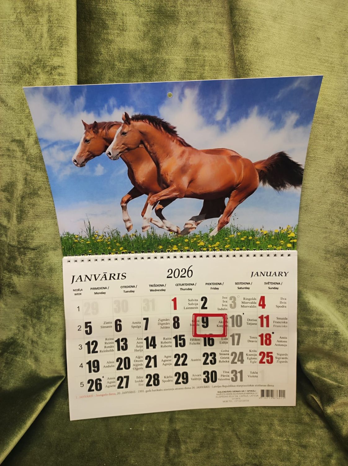 Sienas kalendārs ar 1 spirāli &quot;2026 g. Zirgs #10&quot;