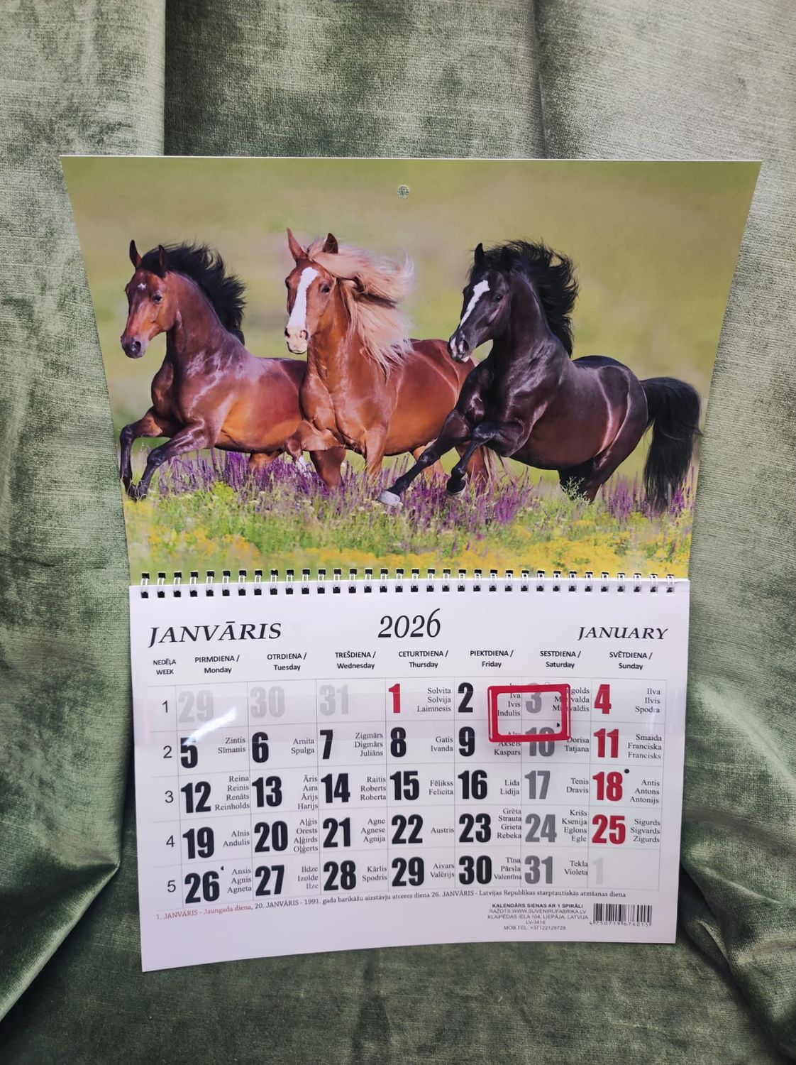 Sienas kalendārs ar 1 spirāli &quot;2026 g. Zirgs #11&quot;