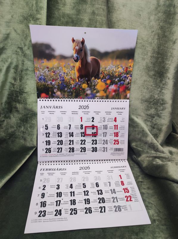 Sienas kalendārs ar 2 spirālēm &quot;2026 g. Zirgs #1&quot;