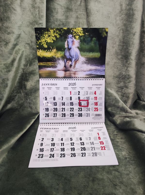 Sienas kalendārs ar 2 spirālēm &quot;2026 g. Zirgs#10&quot;
