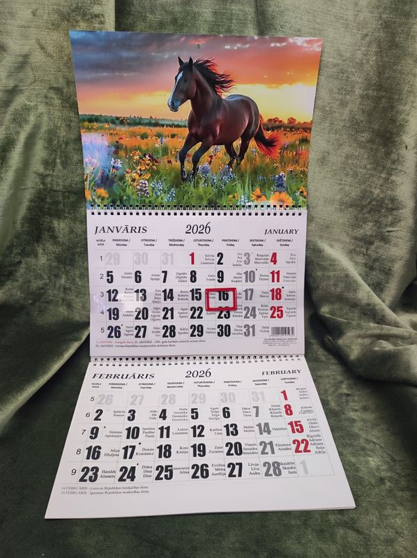 Sienas kalendārs ar 2 spirālēm &quot;2026 g. Zirgs #8&quot;