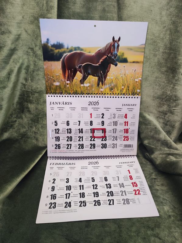 Sienas kalendārs ar 2 spirālēm &quot;2026 g. Zirgs #4&quot;