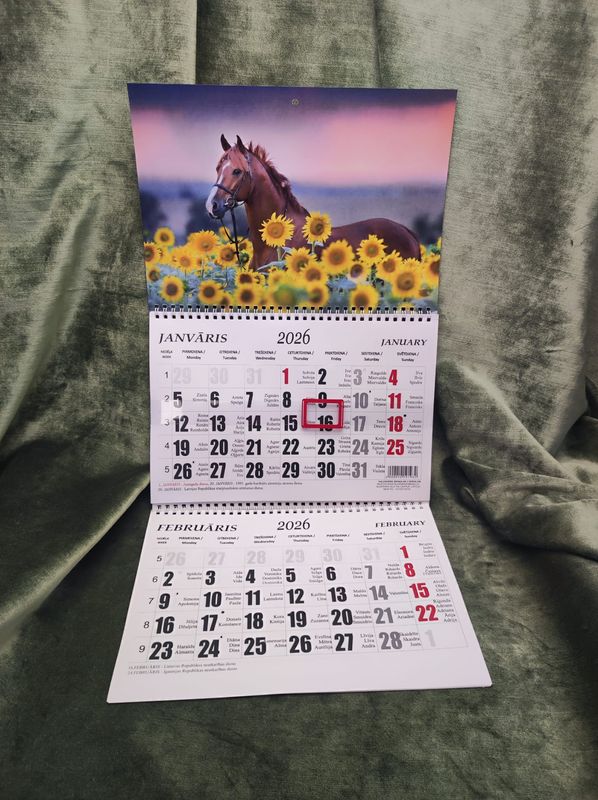 Sienas kalendārs ar 2 spirālēm &quot;2026 g. Zirgs #7&quot;