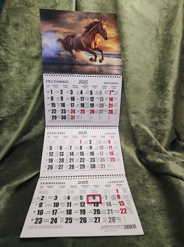 Sienas kalendārs ar 3 spirālēm &quot;2026 g. Zirgs #4&quot;