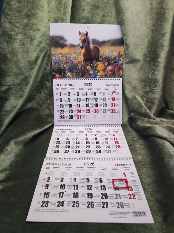 Sienas kalendārs ar 3 spirālēm &quot;2026 g. Zirgs  #9&quot;