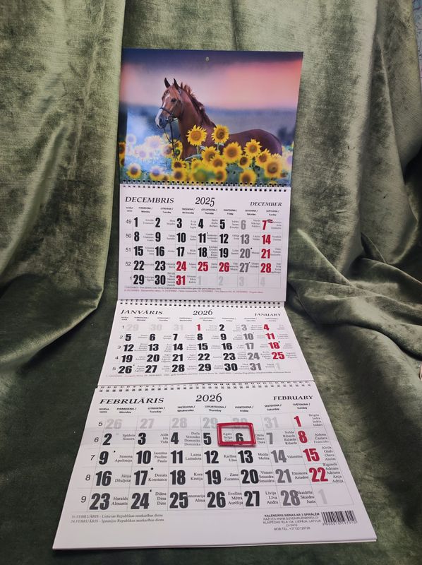 Sienas kalendārs ar 3 spirālēm &quot;2026 g. Zirgs  #7&quot;