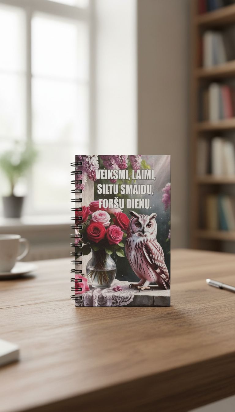 Bloknots ar spirāli A6 -Pūce - Veiksmi, laimi, siltu smaidu, foršu dienu