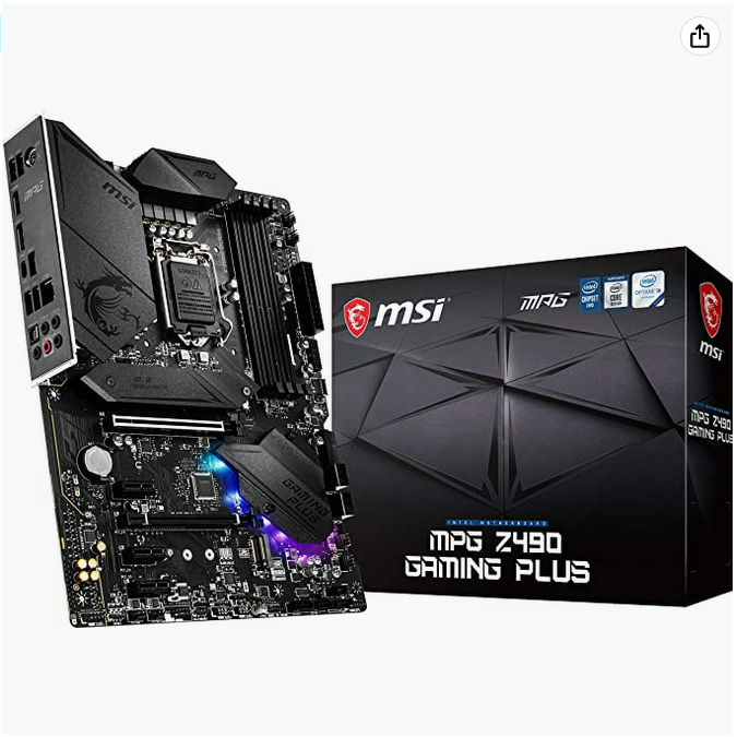MSI MPG Z490 Gaming Plus Gaming Motherboard (ATX, 10th Gen Intel Core, LGA 1200 Socket, DDR4, CF, Dual M.2 Slots, USB 3.2 Gen 2, 2.5G LAN, DP/HDMI, Mystic Light RGB)