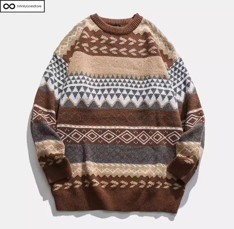 Vintage Sweater Geometry Print Knitted Sweater Grandpa Sweaters for Women
$66.95