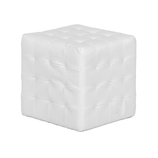 White Leather Cube Ottoman