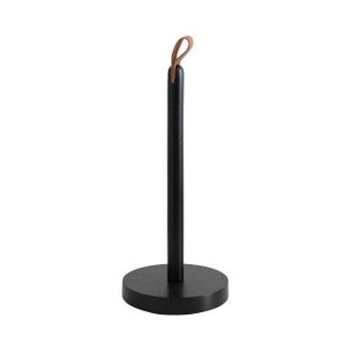 Black Wood Paper Towel Holder with Leather Accent