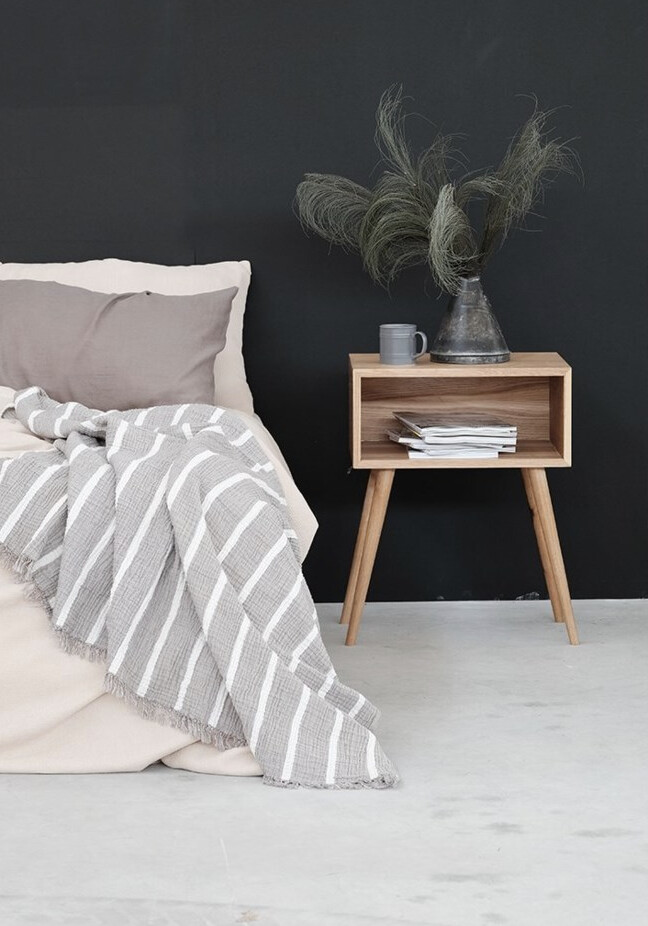 Grey Striped Crinkle Throw