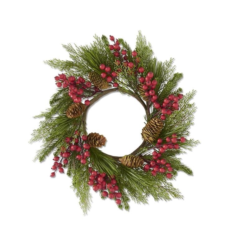 Pine Cedar Mix & Red Berries Candle Wreath
