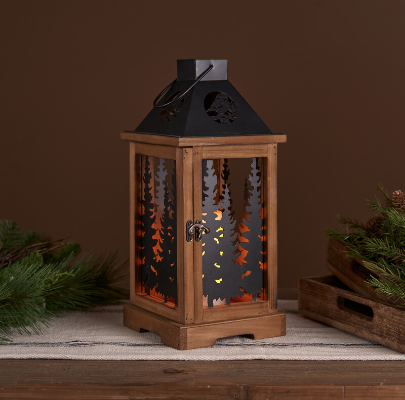 Black Tree Metal & Wood Lantern