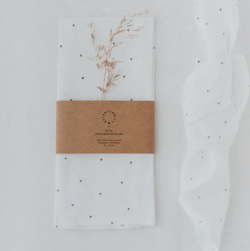 Linen Tea Towels Small Hearts - Set of 2