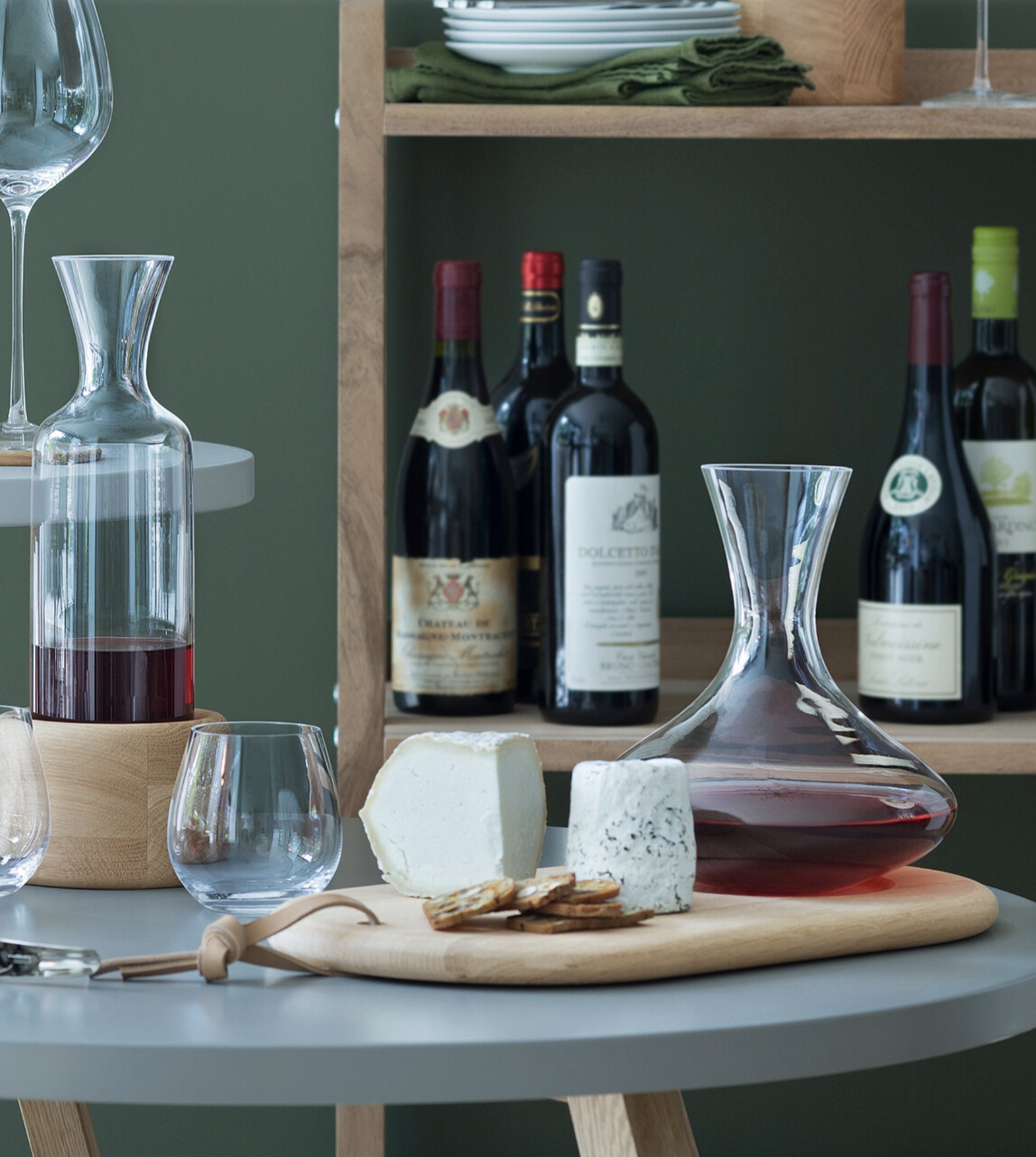Wine Carafe &amp; Oak Cheese Board Set
