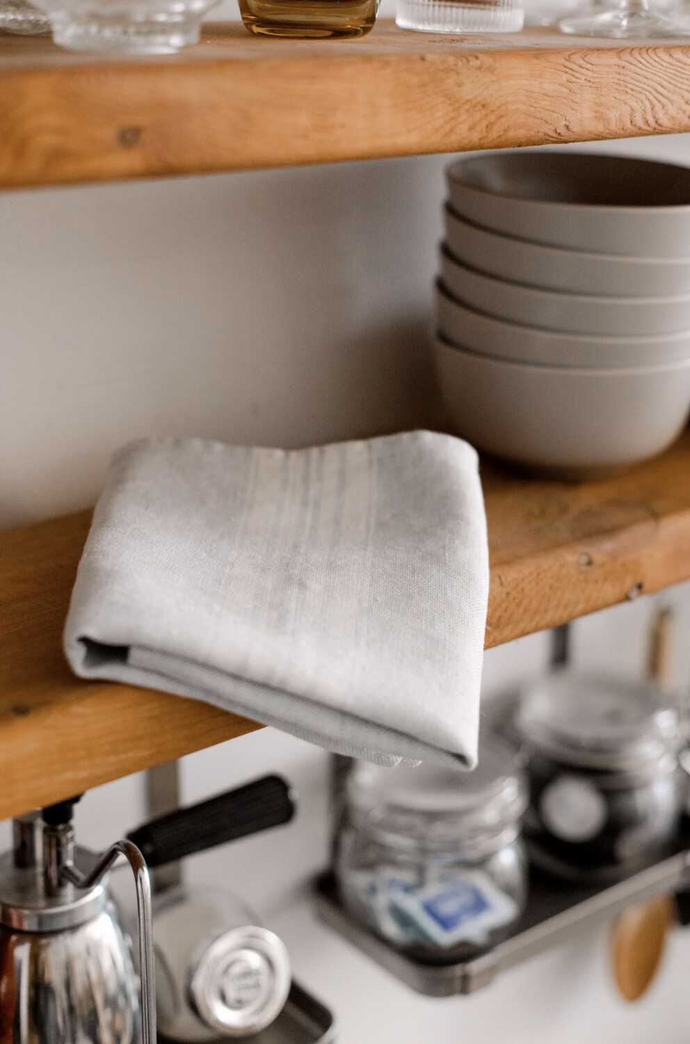 Linen Tea Towel | Maison Stripe, Colour: Grey | White Stripe